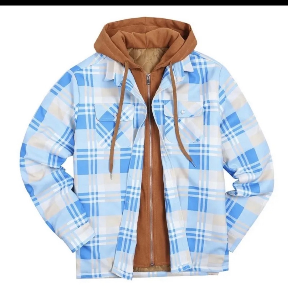 Men Long Sleeve Padded Hooded Warm Winter Jacket / Sky Blue/XL/Med